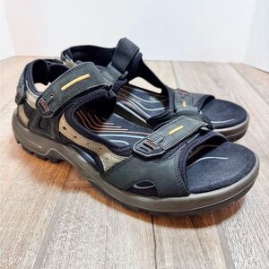 Ecco Yucatán River Sport Black and Gray Sandals with Yellow Accents Size 11/11.5